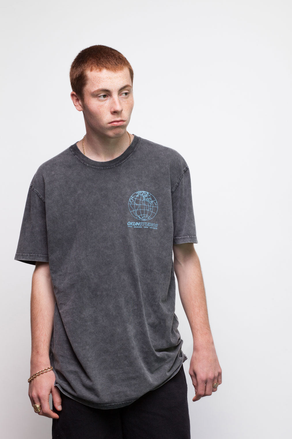 Black Acid Wash Globe T-Shirt