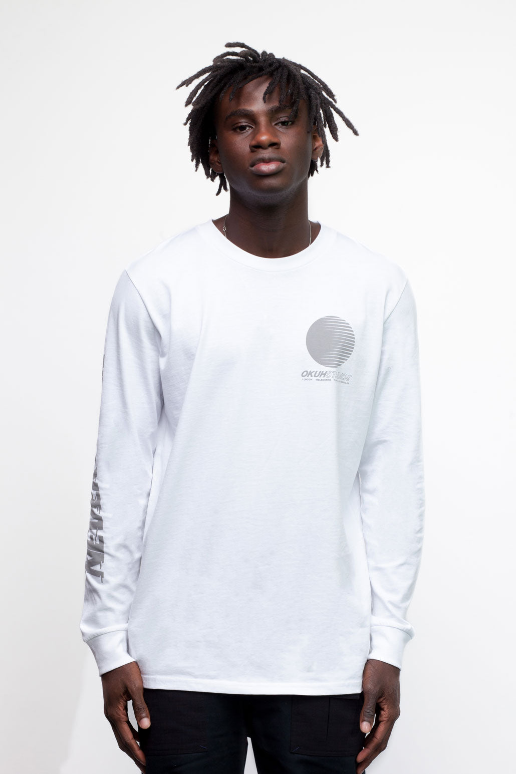 White Never Again Long Sleeve T-Shirt - okuhstudios