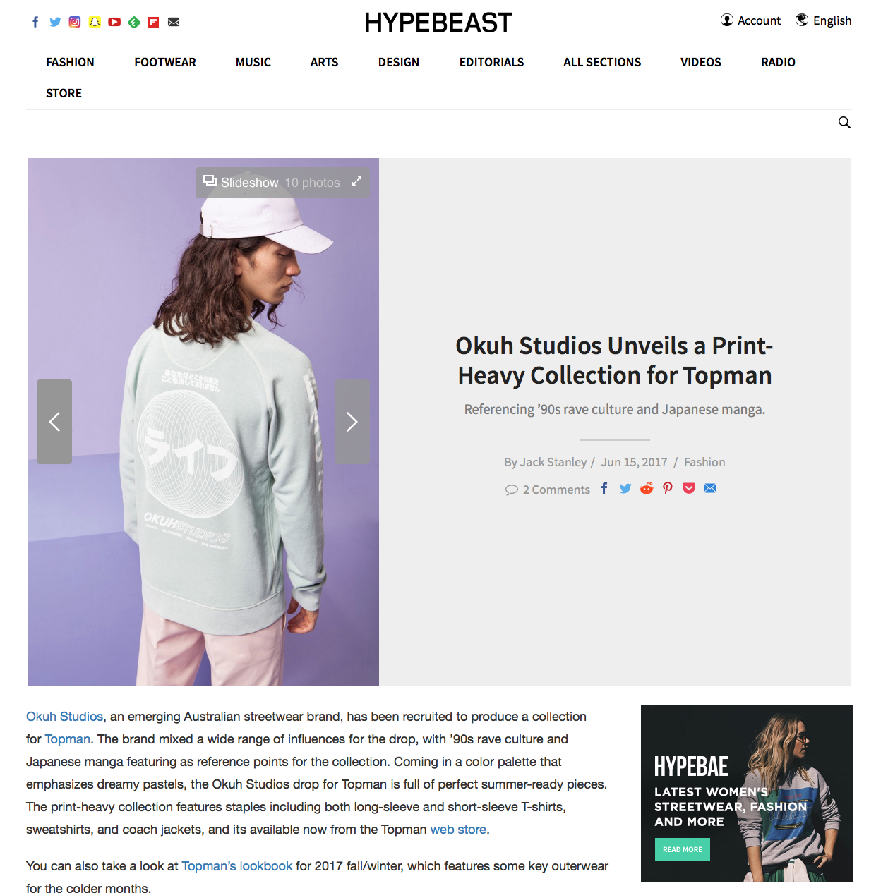 HYPEBEAST features OKUH X TOPMAN collection