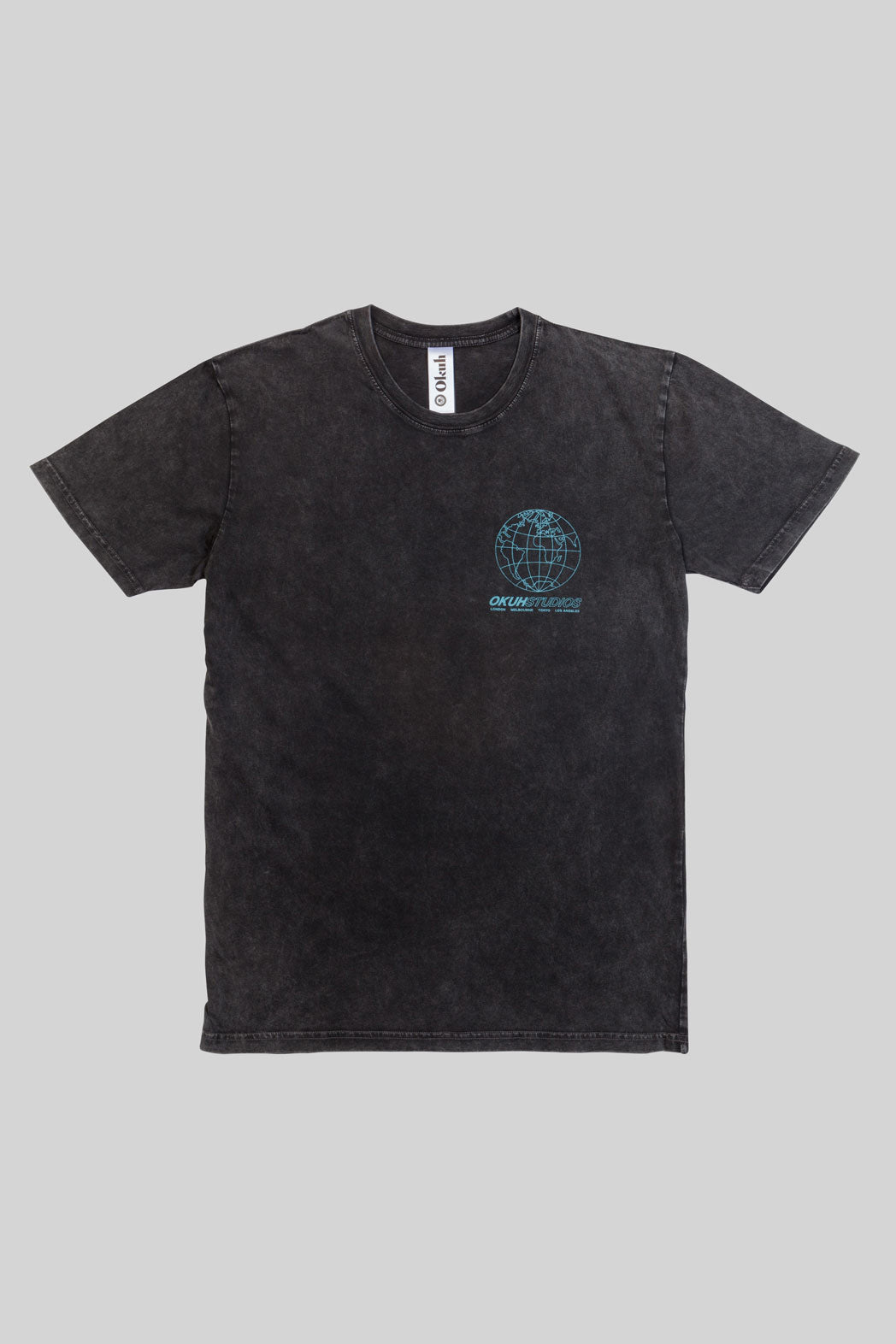 Black Acid Wash Globe T-Shirt - okuhstudios